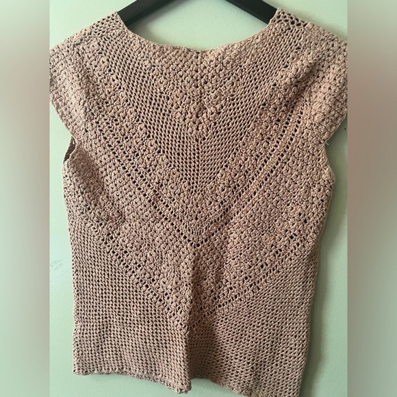 Bandolino sheer crochet boho top medium beach coquette poplin peach fitted - Picture 4 of 5